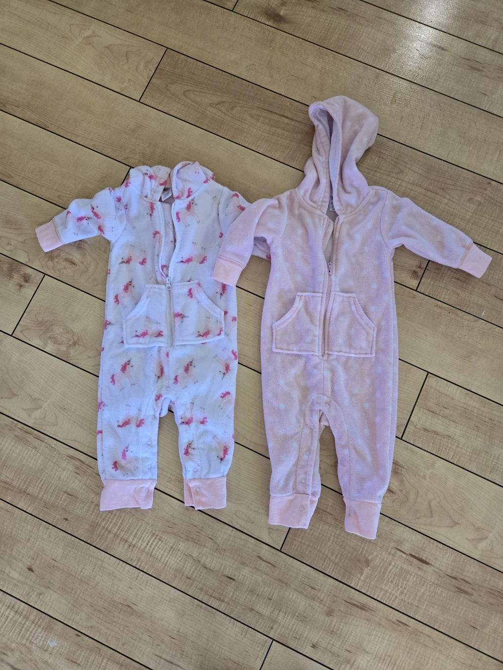 Hudson Baby Soft Pink Hooded One-Piece Romper -  Zip Front
